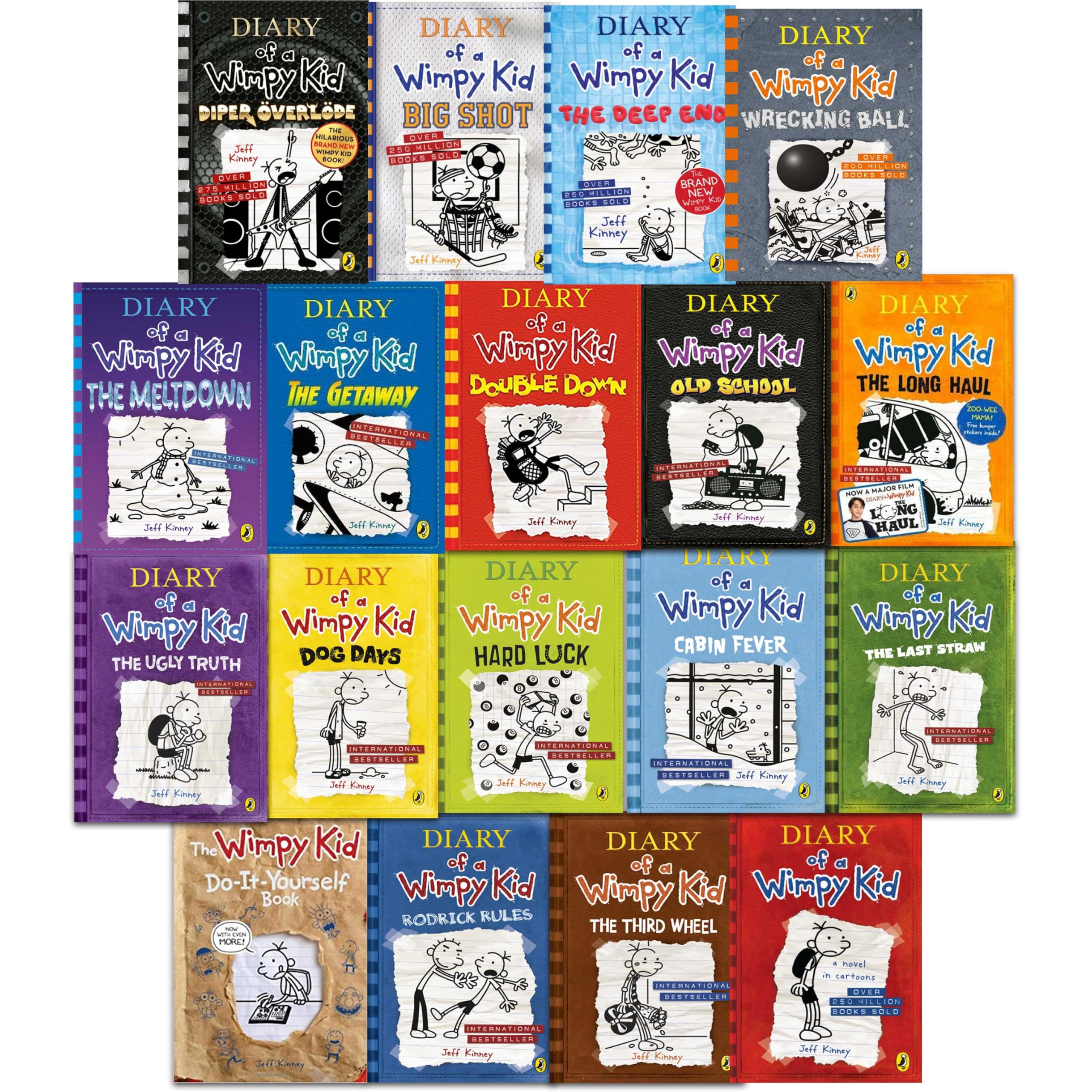Diary Of A Wimpy Kid 18 Books Collection Set by Jeff Kinney (Diper Overlode, Big Shot, The Deep End, Wrecking Ball and More)